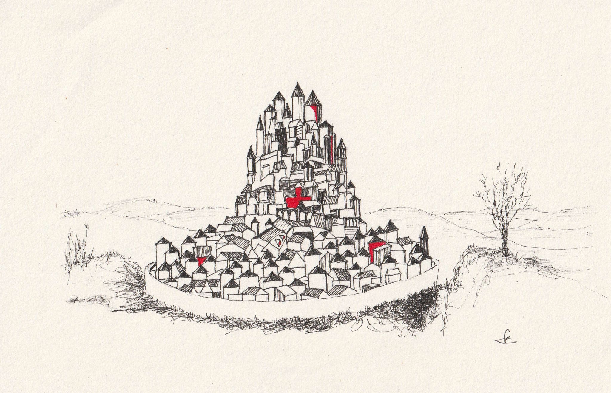 Häuserburg mit Mauer